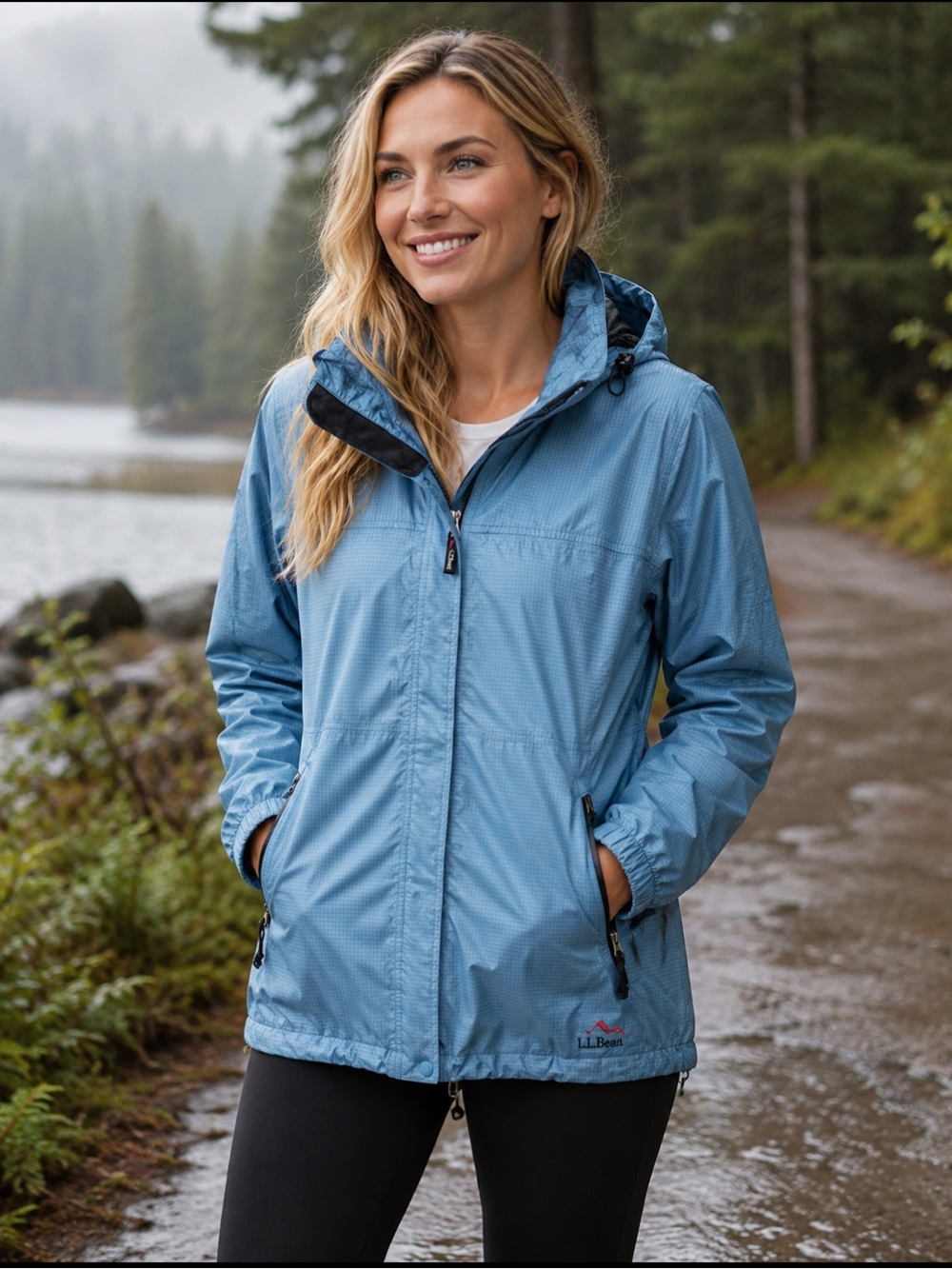 L.L.Bean Outdoors Gore-Tex Packlite Rain Jacket Blue Hooded Women’s Size XL